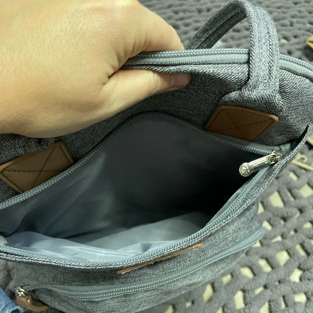 Gray Baby Backpack with Brown Details